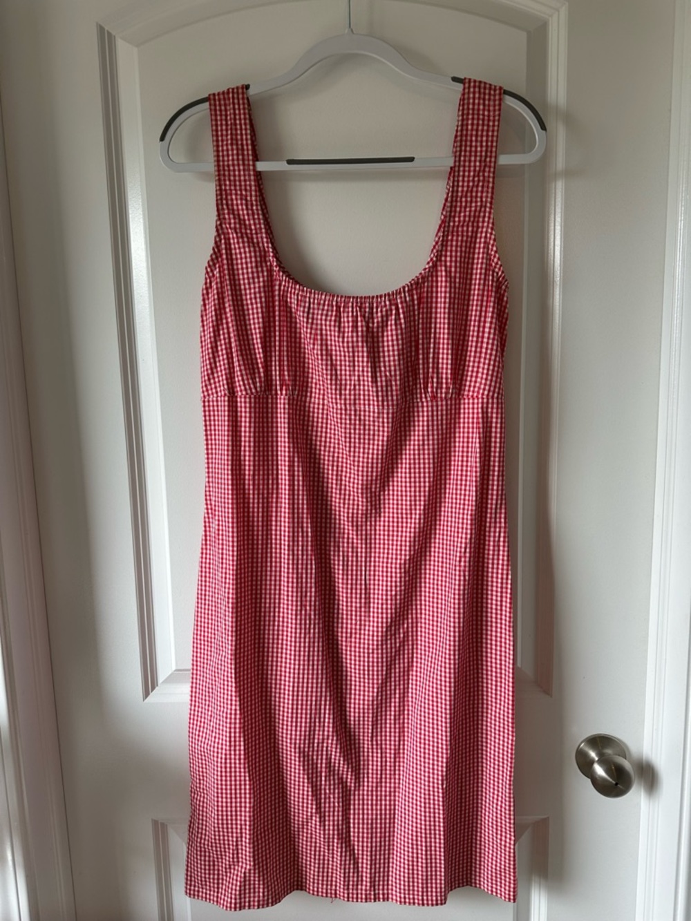 Trendy Red and White Gingham Summer Dress with Scoop Neckline 100% cotton